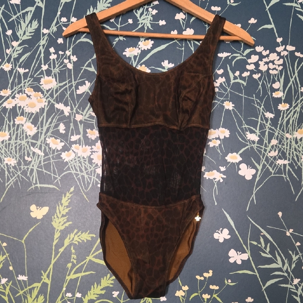 Vtg Sunflair Jutta Friemann Leopard Print Mesh Swimsuit Sz-8C